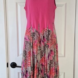 Stand out vibrant pink and multicolor sleeveless dress.